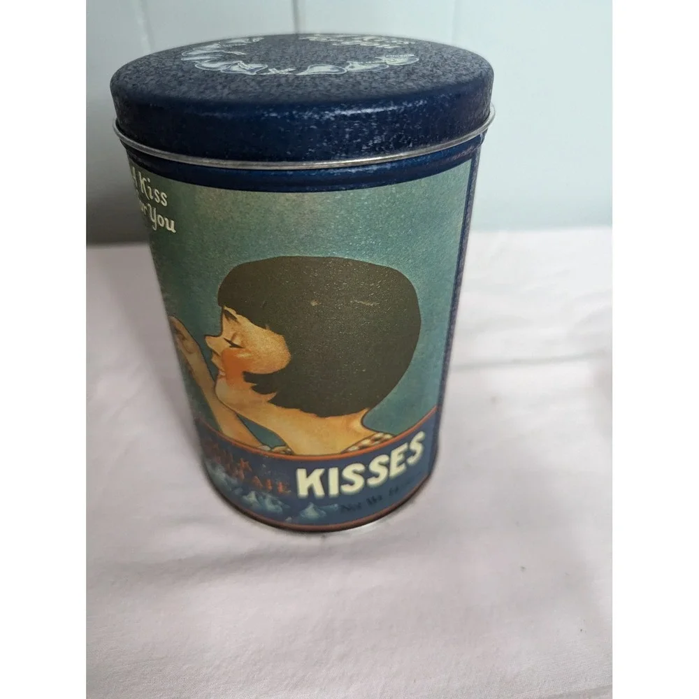 Vintage design Hershey Kisses chocolates 1980's EMPTY canister tin‎
